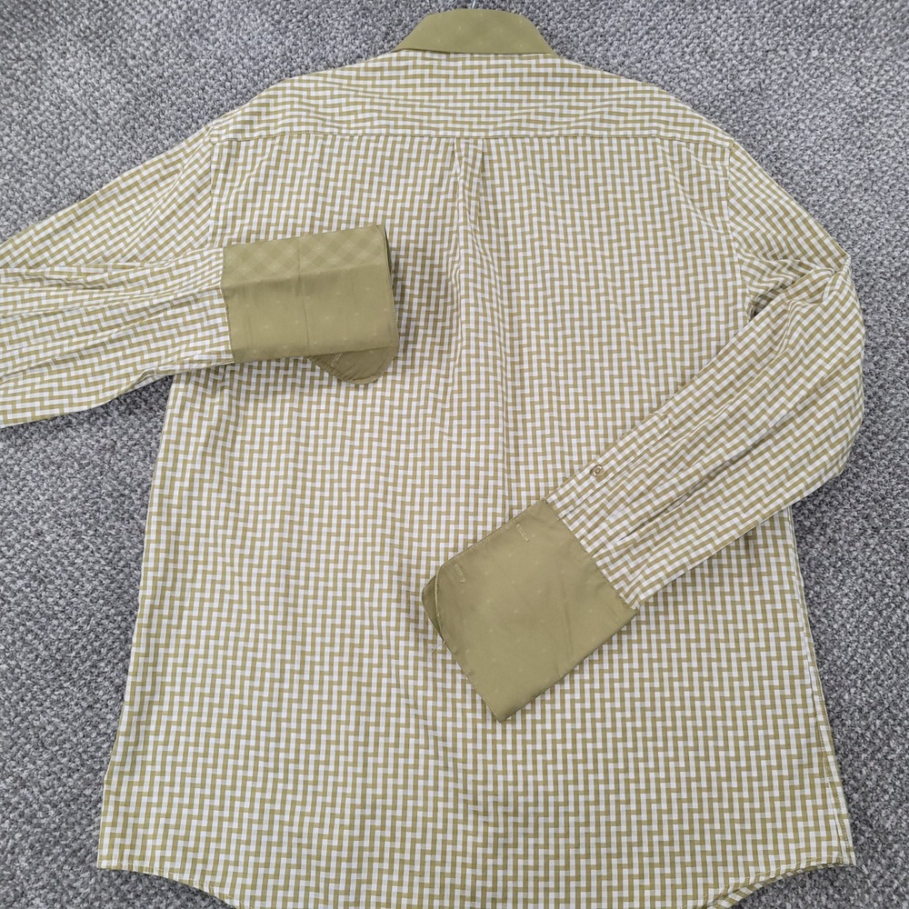 Avanti Uomo Mens Dress Shirt Olive Gingham French Cuff 17.5 36/37 Cotton Blend - Picture 2 of 9